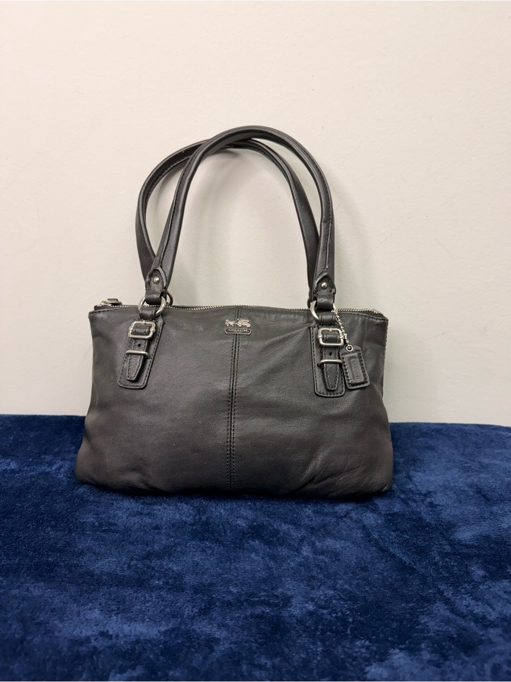 Coach Madison Black Pebbled Leather Double-Handle Shoulder Bag